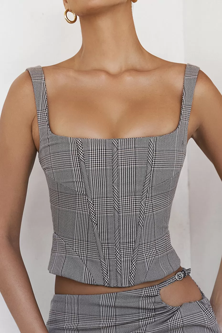 House of CB Mistress Rocks Monochrome Square Neck Chequered Corset